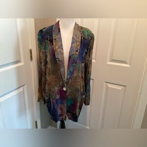 Vintage Large Kensington Square Abstract Colorful Blazer One Button Pockets